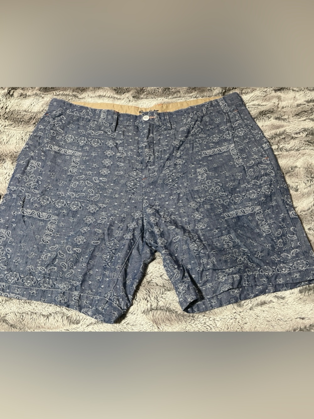 Robert Graham Blue Paisley Bandana-Style Shorts with Orange Floral Trim